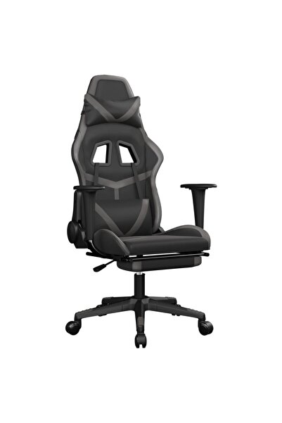 vidaxl Scaun de gaming cu suport picioare, negru/gri, piele ecologică