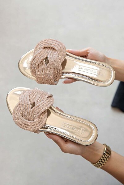 STRASWANS Nina Women's Stone Detailed Slippers Gold