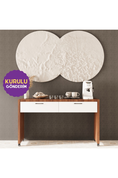 HOMECONOM Larisa-S 140 cm Tekerlekli Çekmeceli Masa, Ada ve Dresuar Parlak Be...