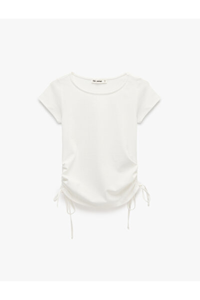 Koton Cotton Drawstring Detail Crew Neck Short Sleeve T-Shirt
