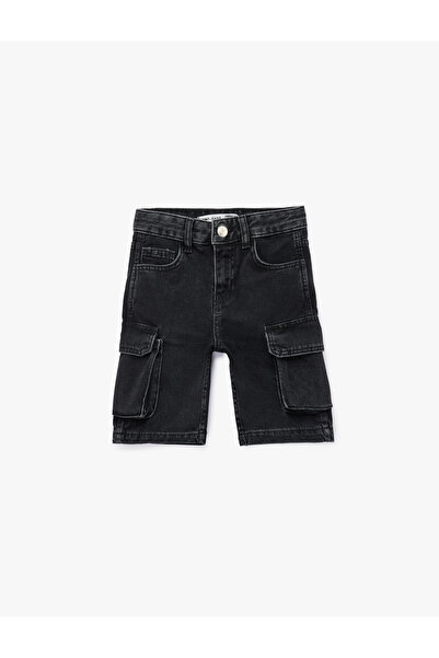 Koton Cotton Oversize Cargo Denim Shorts with Flap Pockets