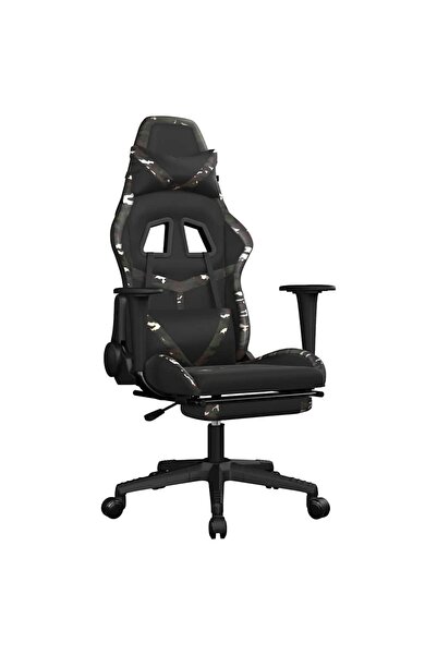 vidaxl Scaun de gaming masaj/suport picioare negru/Camuflaj piele