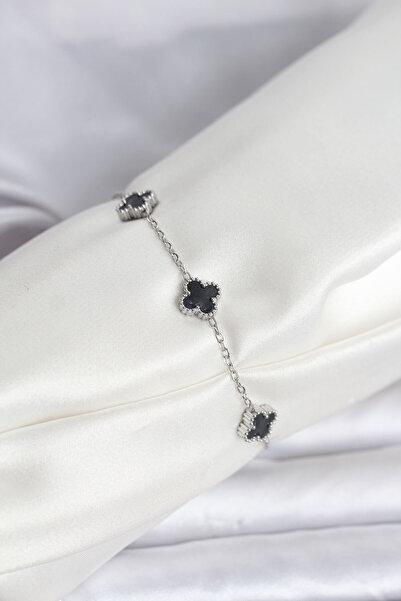 OGHAMAY 316L Steel Silver Color Black Baby Boy Clover Bracelet