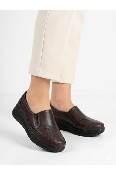 Lütfi Women's Brown Genuine Leather Orthopedic Soft Sole Casual Shoes