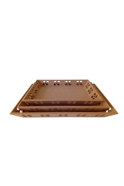 st koleksiyon hobi antika Mdf Decorative Flower Motif Rectangular Tray Set of 3