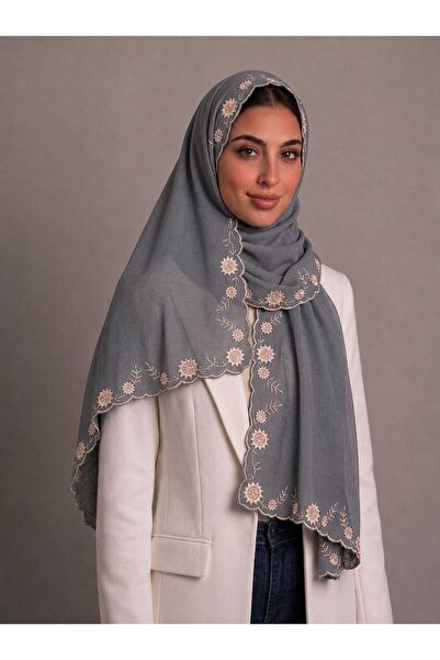 Veil Designer Boho Wreath Gray Pattern with Rose Embroidery, Japanese Fabric,...