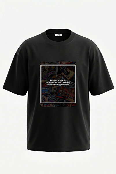 Anetos Tricou oversize negru din bumbac cu imprimeu pe spate, design retro ho...