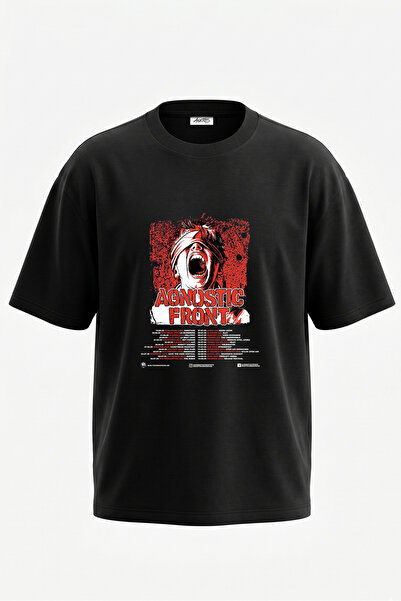 Anetos Tricou oversize negru din bumbac cu imprimeu pe spate Agnostic Front D...