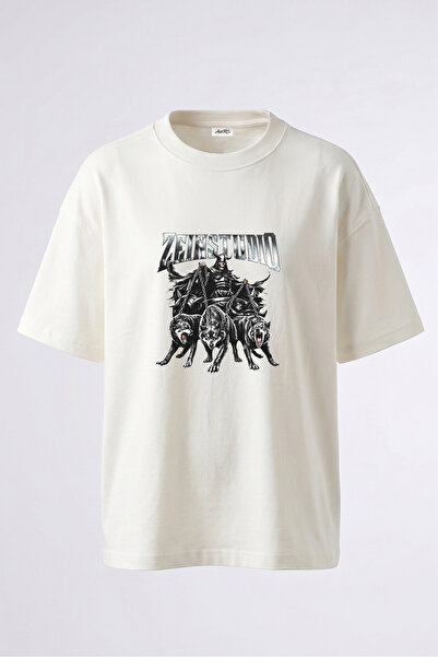 Anetos Tricou oversize alb din bumbac cu imprimeu pe spate Kafatasi Wolves De...