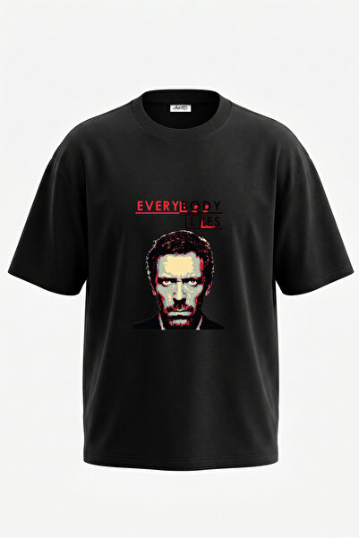 Anetos Tricou oversize negru din bumbac cu imprimeu pe spate Dr House Design