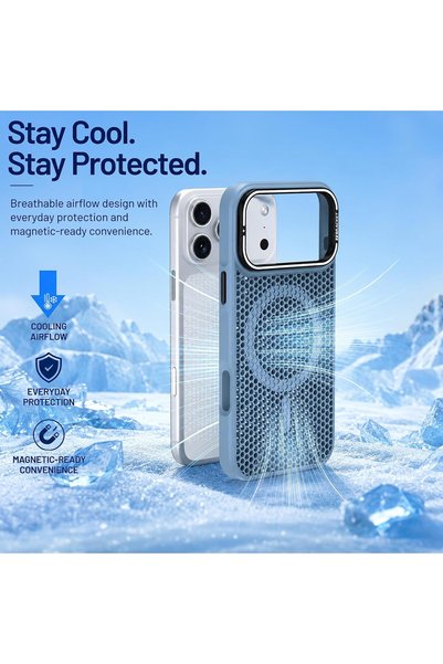 Generic Compatible with iPhone 17 Pro, Magnetic Phone Case with Foldable Camera Lens Kickstand, Slim Shockproof TPU Cover, Heat-Dissipation Mesh, Drop Protection, Supports Magnetic Charging, Dark Blue