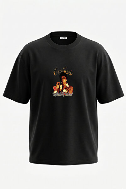 Anetos Tricou oversize negru din bumbac cu imprimeu pe spate Scarface Design