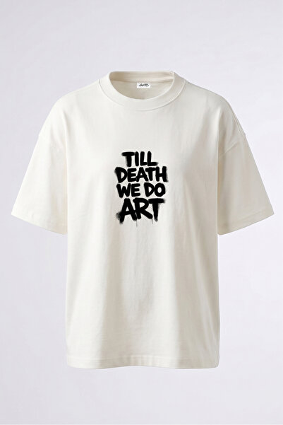 Anetos تي شيرت Till Death Art Design مطبوع من الخلف مصنوع من القطن باللون الأ...