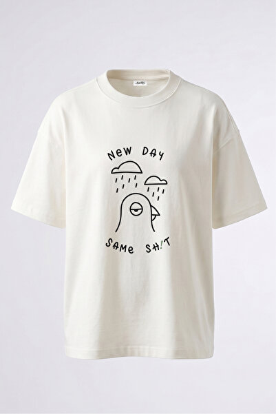 Anetos Tricou supradimensionat alb din bumbac cu imprimeu pe spate Grumpy Bir...