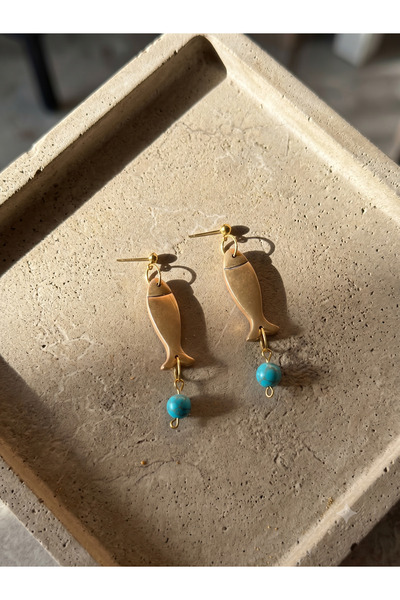 Lu Atelier Firuzeh Handmade Gold Tone Earrings |   Elegant Design Earrings wi...