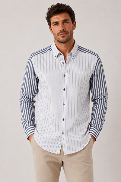 Fitmens Slim Fit Long Sleeve Linen Lycra Double Pattern Pocketless Gift Boxed...