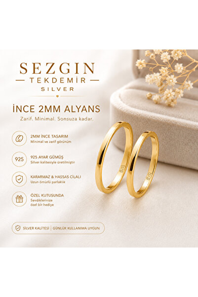 sezgin 925 Ayar Gümüş 2 mm İnce Bombeli Alyans