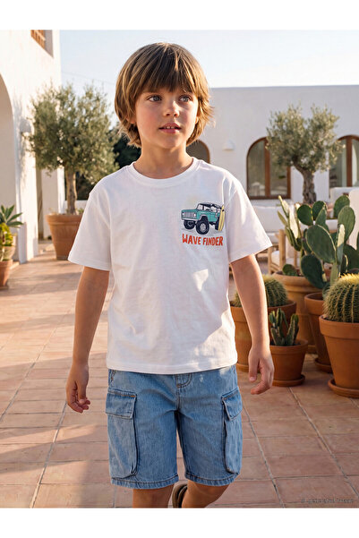 LC Waikiki New Season Lcw Kids White Printed Boys' T-Shirt Set