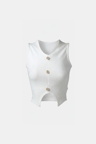 silver&fashion Button Detailed Crop Tank Top Camisole