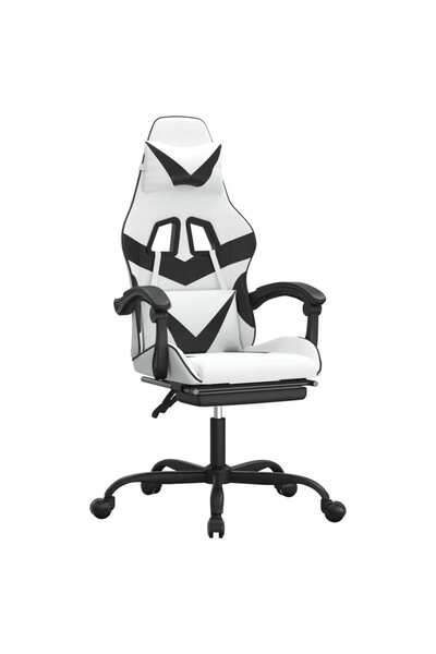 vidaxl Scaun de gaming cu suport picioare, alb/negru, piele ecologică