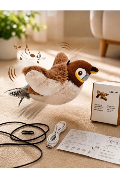Parmend Life USB Şarjlı Uçan Kuş Kedi Oyuncağı Sesli ve Hareketli peluş kedi ...