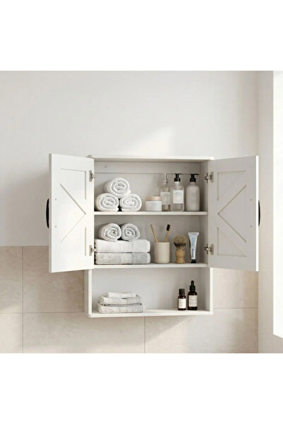 HayaBazaar 48*20*61cm Minimalist Wooden Wall Storage Cabinet with Barn Style ...