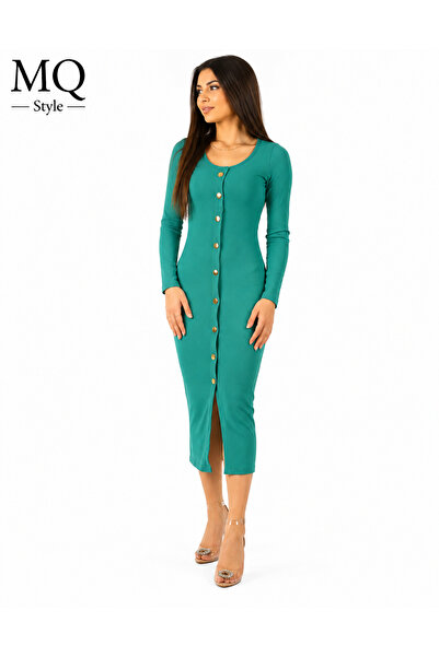 MQ Casual Midi Dress with Front Buttons Tight Fitting Dress from Turkish Coll...