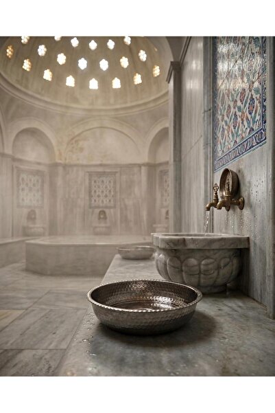 Bakır Center Copper Bath Stone 20 cm Ottoman Dynasty Bath Stone Silver Embroi...