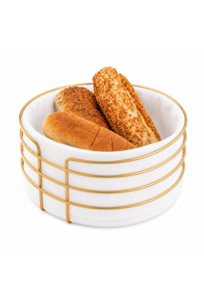 B.A.Y.NUVOLA Gold Metal Skeleton Fabric Bread Basket Breakfast Bagel and Brea...