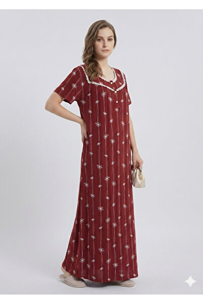 Noom Nightwear Women's Floral Print Long Nightgown Short Sleeve Sleep Dress C...