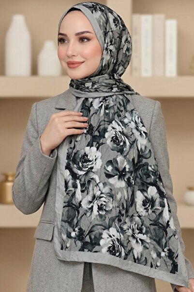 hadiora Women's Gray Floral Patterned Bamboo Crush Shawl