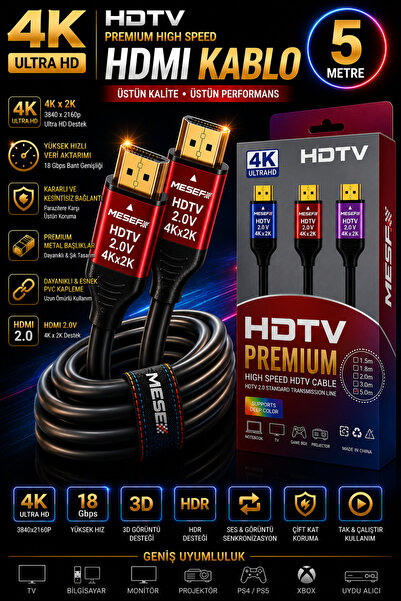 Mesef 4k hdmı kablo / 5 metre 4k hdmı kablo / 4k tv görüntü kablosu / görüntü...