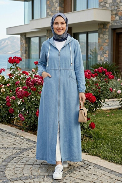 Hb Harma Time Butik Ženska kapa sa kapuljačom od svetloplavog denim materijal...
