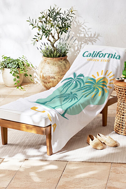 Evimde Bambaşka Prosop de plajă cu tematică Tropical Palm Sun - Prosop de bai...