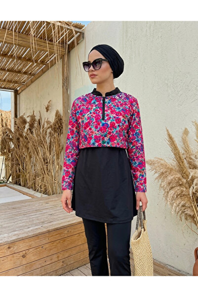 DEFNECE BUTİK Digital Printed Hijab Swimsuit - Floral
