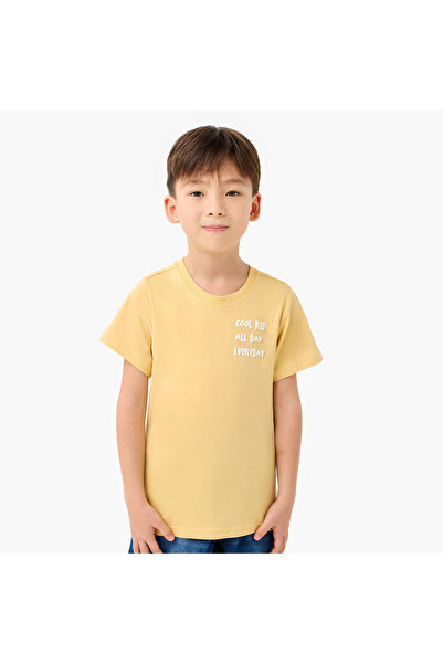 Juniors Boys Crew Neck T-shirt with Slogan Print - Cotton - Short Sleeves