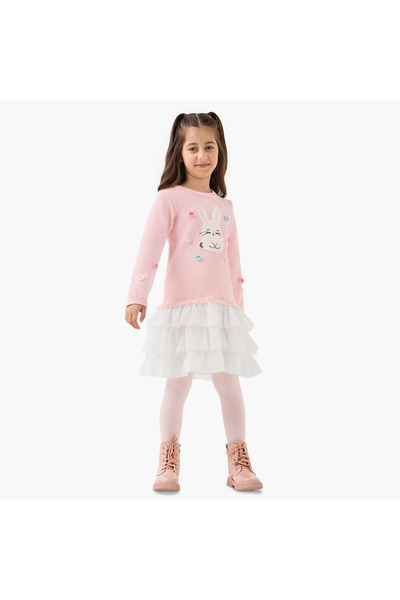 Juniors Bunny Accent Dress with Ruffle Detail