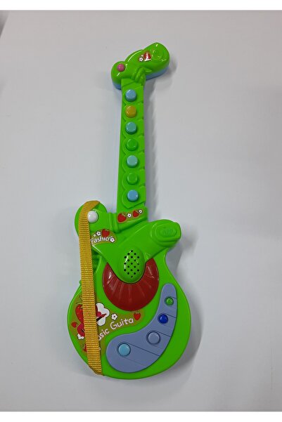 YDNE Pilli Işıklı Müzikli Oyuncak Gitar Eğitici Oyuncak Müzik Aleti Yeşil 35 cm
