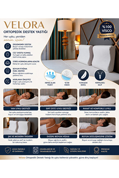 VELORA GRUP VELORA Ortopedik Visco Boyun Destek Yastığı Ergonomik Uyku Yastığı