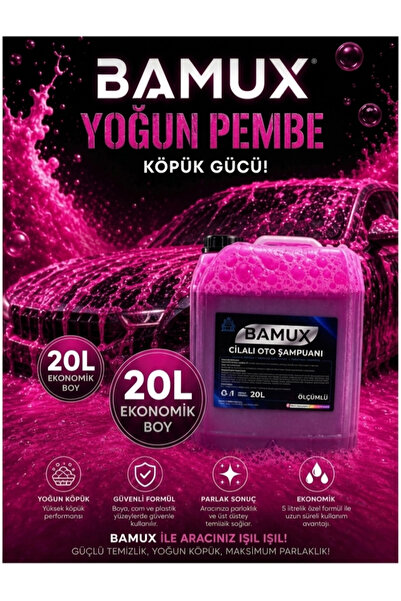 Bamux Yoğun Pembe Oto Şampuanı 20 Litre - Profesyonel Yoğun Köpüklü Cilalı Ar...