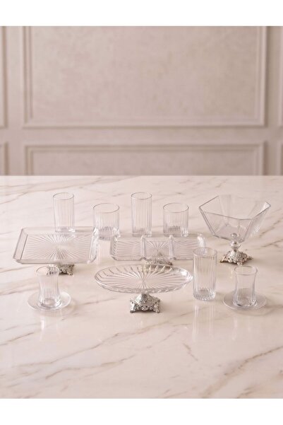 ASSA BAZAAR 28 Piece Glass Serving Set and Cup Set with Gold Feet, Dowry Box,...