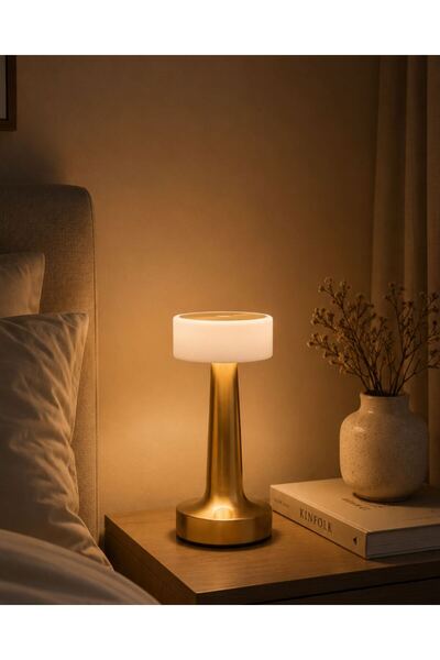 Kanonik Education Gold Kare LED Masa Lambası Şarjlı Dimmer Kontrollü Dekorati...
