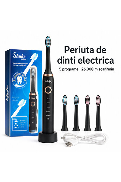Shuke Periuță de dinți electrică reîncărcabilă Shuke, 4 capete de periuță, 5 ...