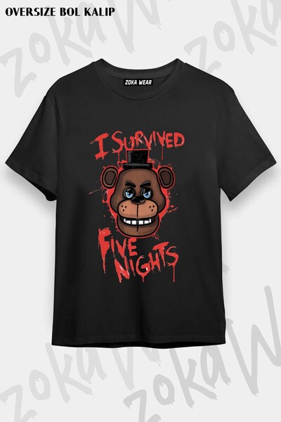 ZOKAWEAR Unisex Loose Fit Fnaf Five Nights V2 Printed T-Shirt