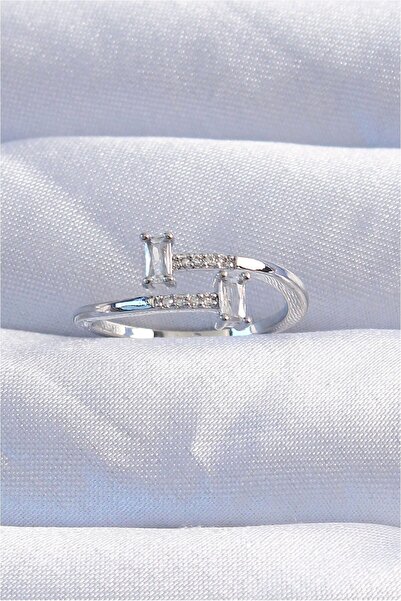 Generic Brand Brass Silver Color Zircon Stone Geometric Adjustable Ring