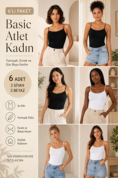 Loule Women's Viscose 6-Piece Undershirt with Rope Straps & Lace Detail