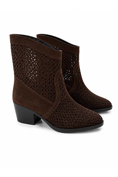 RoseVeno Women's Western Cowboy Heeled Suede Laser Cut Perforated Summer Boots