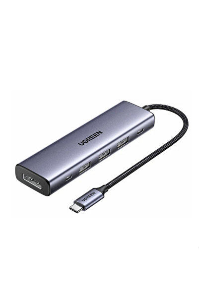 Ugreen Hub USB-C 6-în-1 cu DisplayPort, 100W PD, 4K 60Hz, USB-A/USB-C, Gri