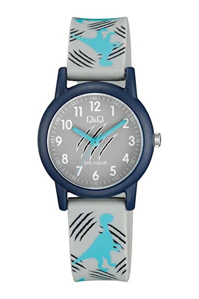 Q&Q Children's Gray Dinosaur Patterned Plastic Cord Patterned Dial Wrist Watc...