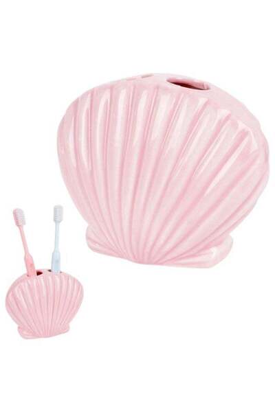 Arabest Ceramic Shell Toothbrush Holder,Pink Seashell Design,2-Slot Modern To...